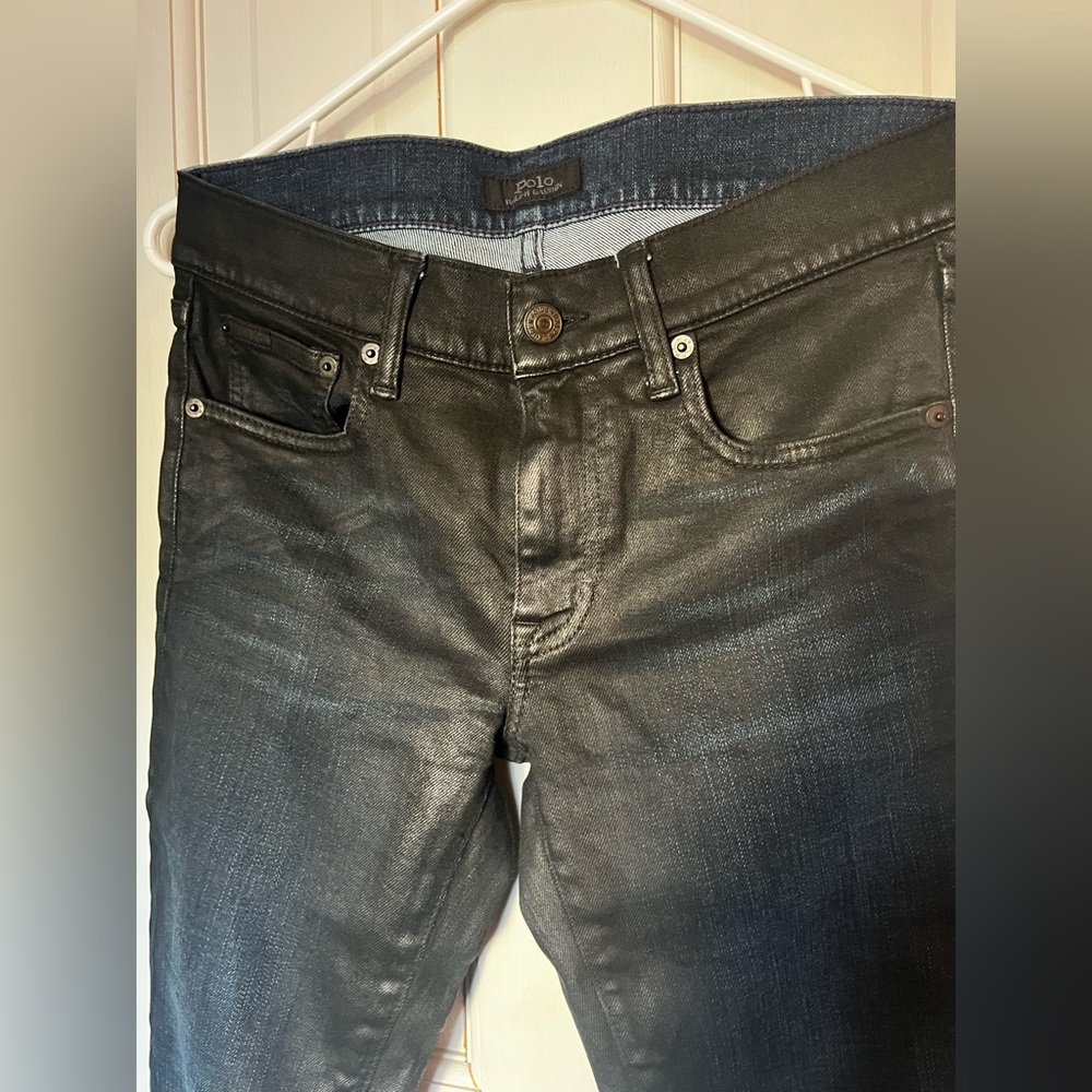 Polo Ralph Lauren “oil slick” black denim jeans. Women’s 26, shiny black finish
